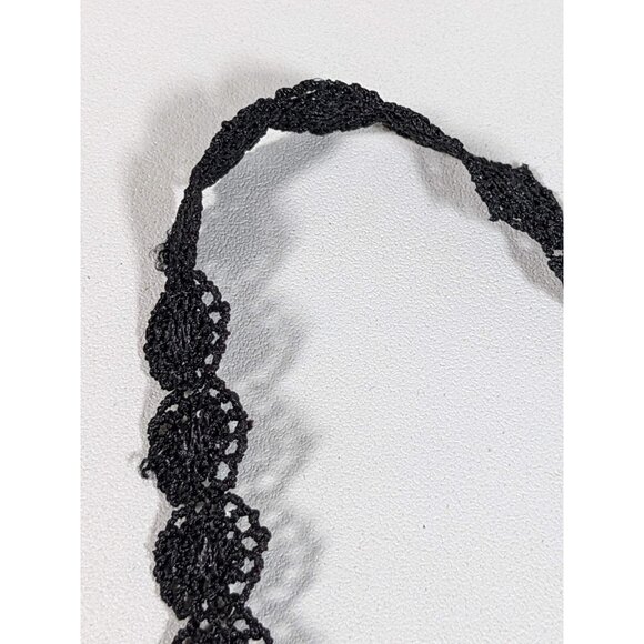 Silver Tone Black Crochet Crystal Charm Choker Necklace 16 in Gothic Retro - Picture 6 of 8